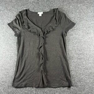 SUNDANCE Black Ruffle Short Sleeve Tee Top Size Small Capsule Minimalist